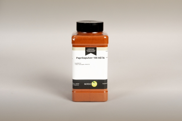 Paprikapulver 100 ASTA 500 g packad i 1 liters pet.